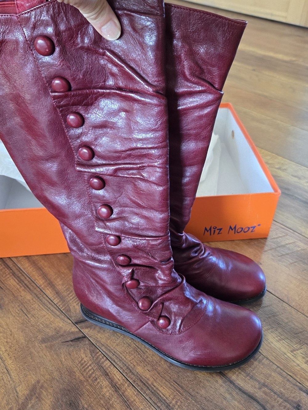 Miz Mooz Red Bloom Leather Button-Side Tall Boots - Picture 3 of 7